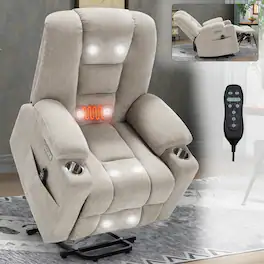 Anysun - Power Lift Recliner w/ Massage & Heat for Elderly, Overstuffed Wide, Heavy Duty, USB/Type-C, 2 Cup Holders - Beige