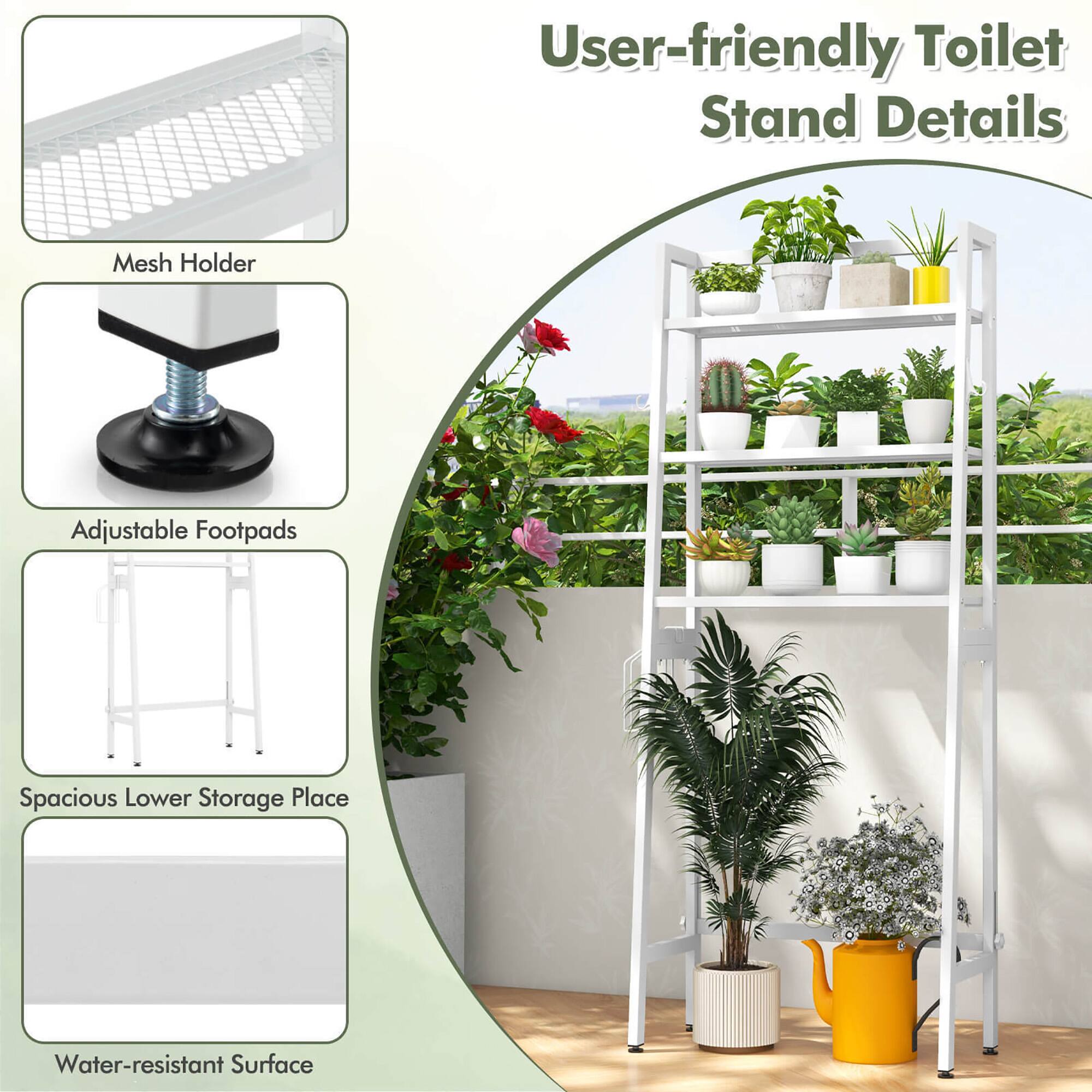 User-friendly Toilet Stand Details

- Mesh Holder
- Adjustable Footpads
- Spacious Lower Storage Place
- Water-resistant Surface