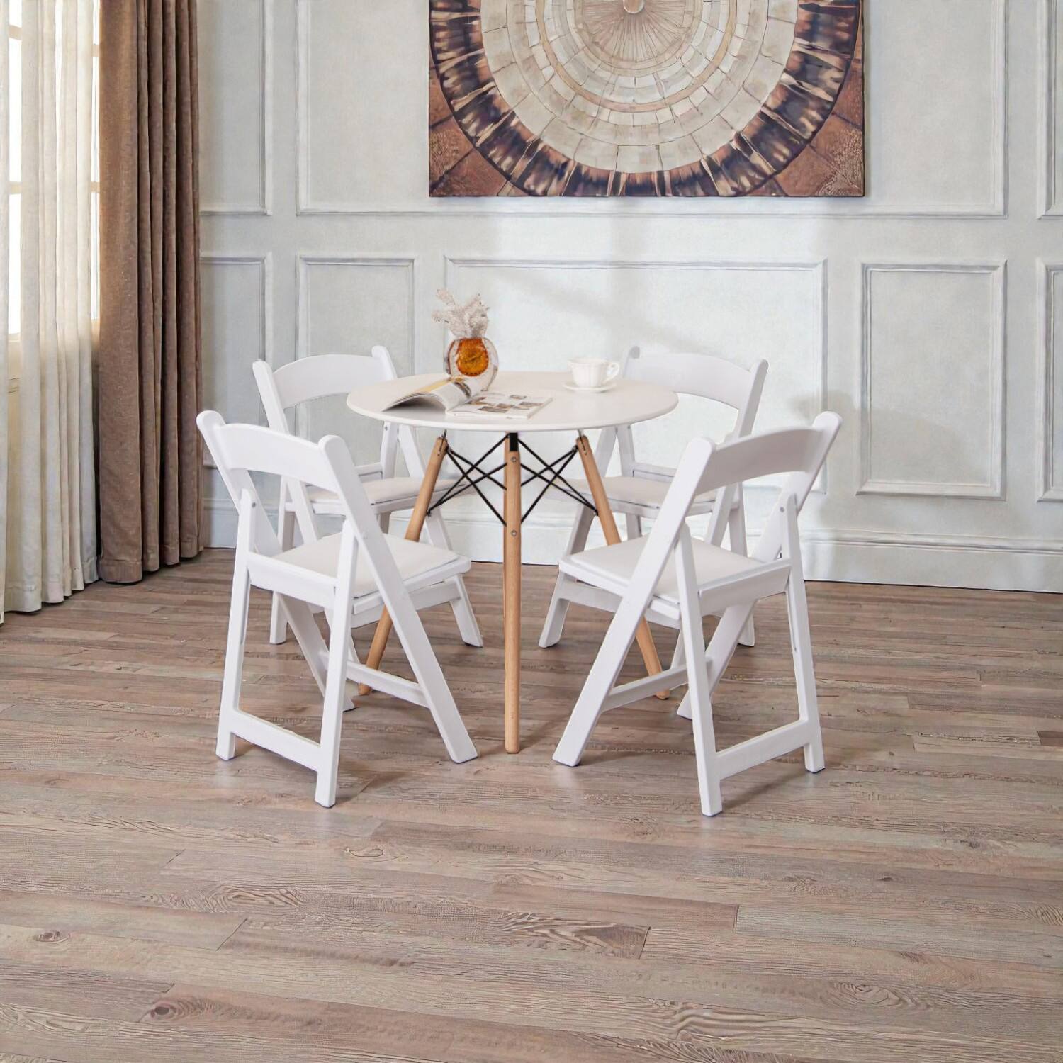 Hivvago - Comfortable Resin Foldaway Chairs with Soft Cushions - Set of 4 - White