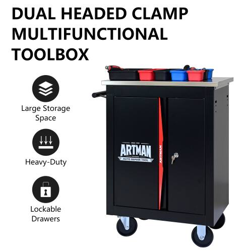 DUAL HEADED CLAMP  
MULTIFUNCTIONAL TOOLBOX  

- Large Storage Space  
- Heavy-Duty  
- Lockable Drawers  

ARTMAN  
AUTO REPAIR TOOLBOX