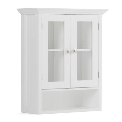 Front. Simpli Home - Acadian 28 inch H x 23.6 inch W Double Door Wall Bath Cabinet in Pure White - Pure White.