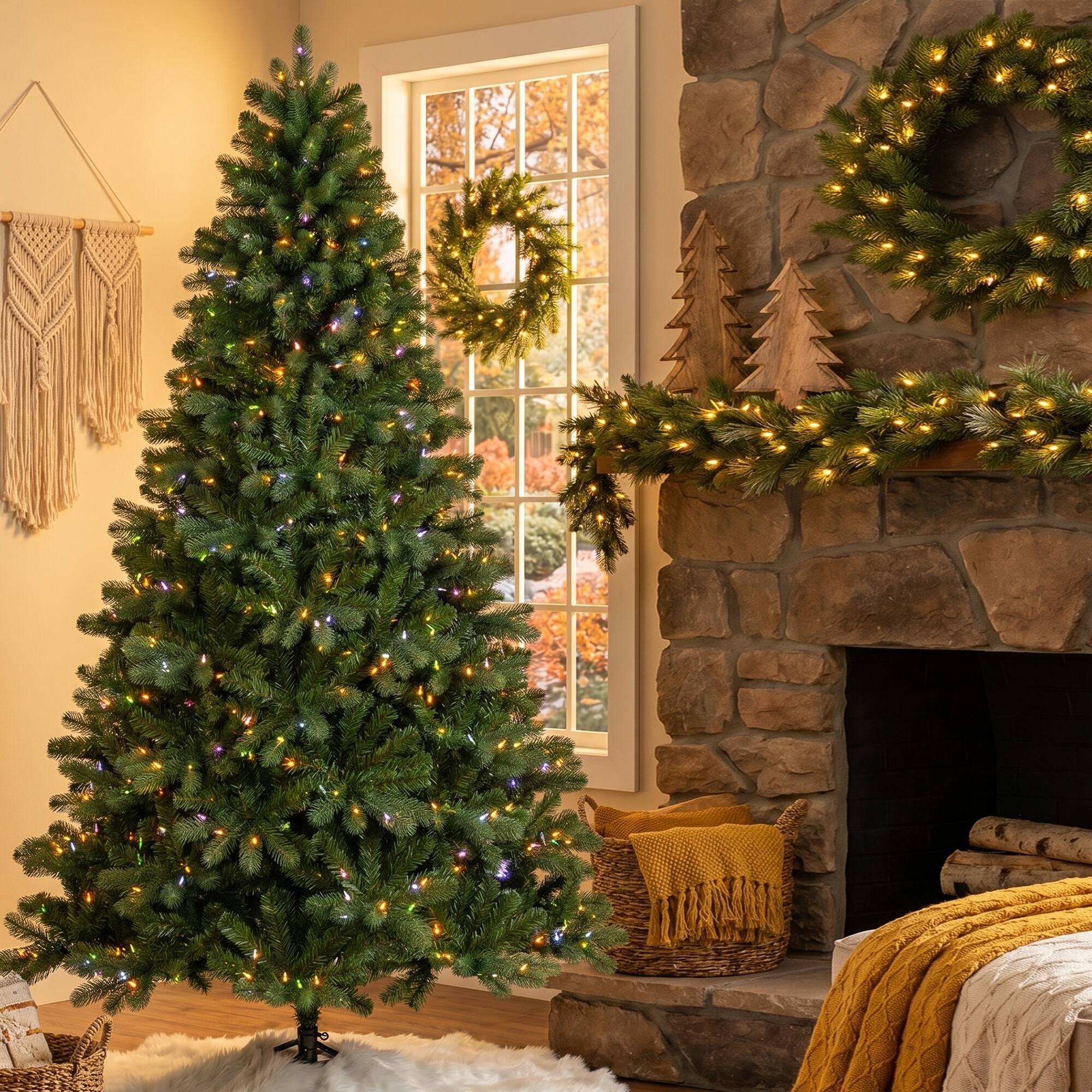 Alt View 9. Glitzhome - 7.5ft Pre-Lit Full Fir Artificial Christmas Tree with 680 C3 Clear Lights - Green.