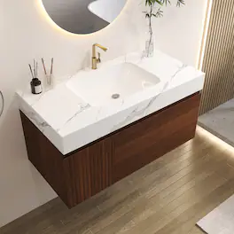 Loheer - 36 inch floating bathroom vanity seamless sintered stone top wall mounted vanity with sink walnut - Walnut, White