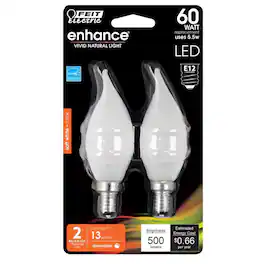 FEIT ELECTRIC - Feit CA10 (Flame Tip) E12 (Candelabra) LED Bulb Soft White 60 Watt Equivalence 2 pk