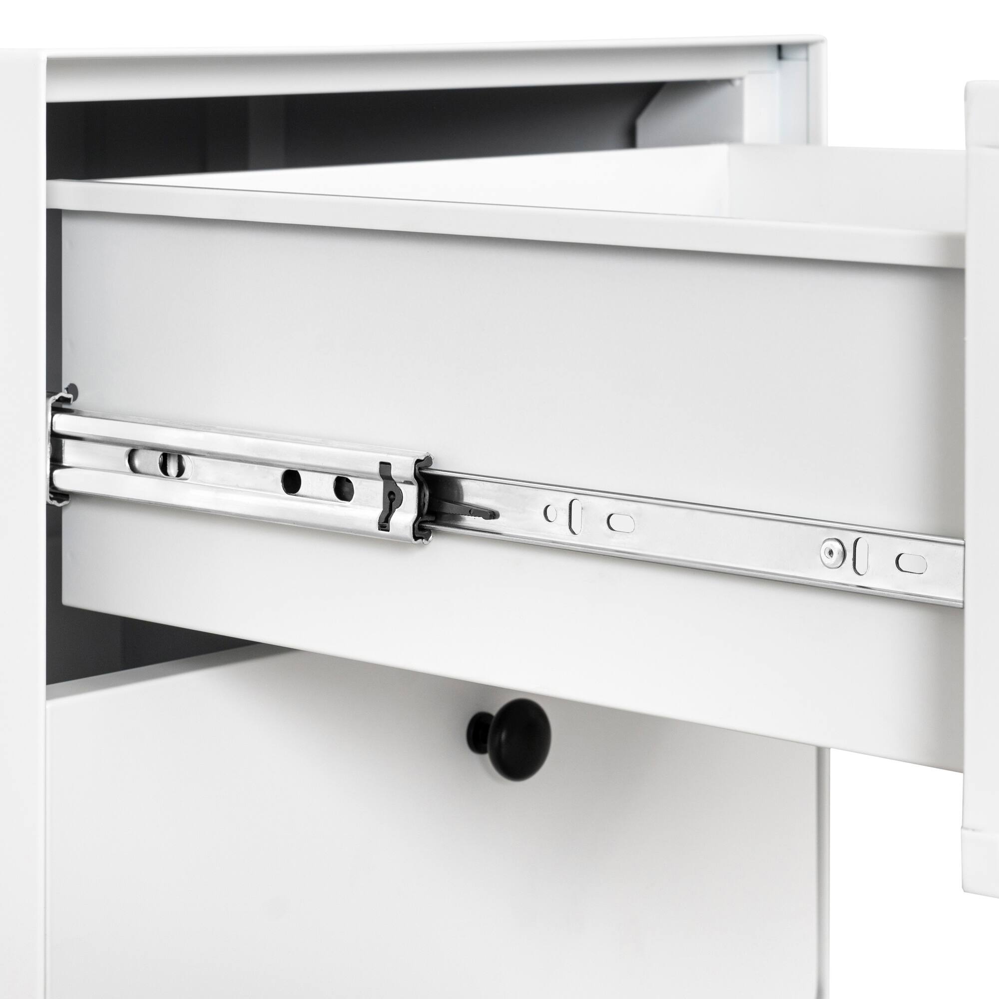 Alt View 5. Spaco - Spaco Modern Night Stand with 2 Drawers, Steel Storage Cabinet, Circular Handle for Bedroom - White.