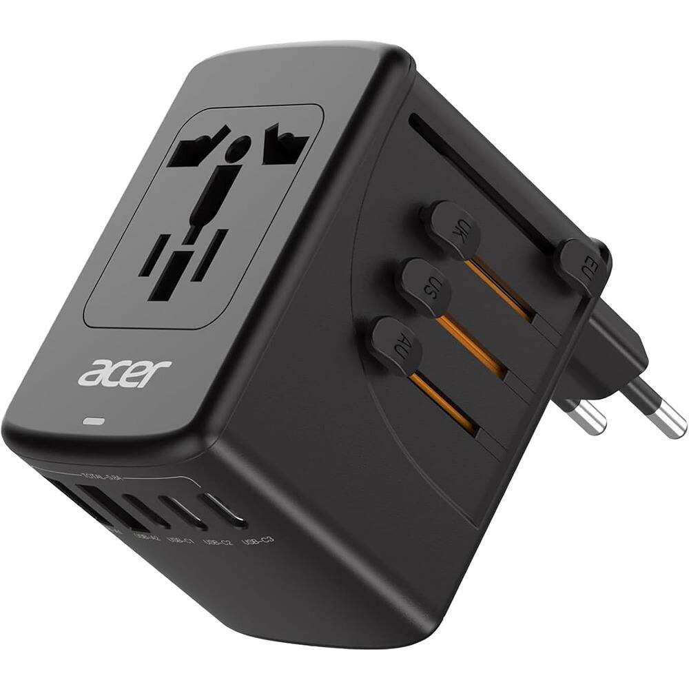 Schertz - Universal Travel Adapter w/ 5 USB Ports (3 USB-C) – US/EU/UK/AU Plug - Black