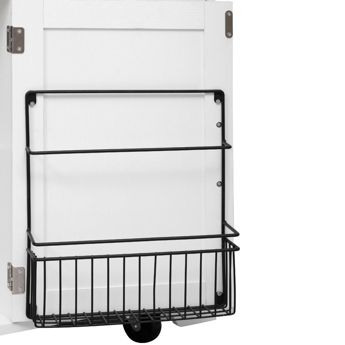 Angle. Loheer - Loheer 46.5'' Farmhouse Kitchen Island with Drop Leaf, Rolling Kitchen Cart with Power Outlet and Beaded Drape, White - White.