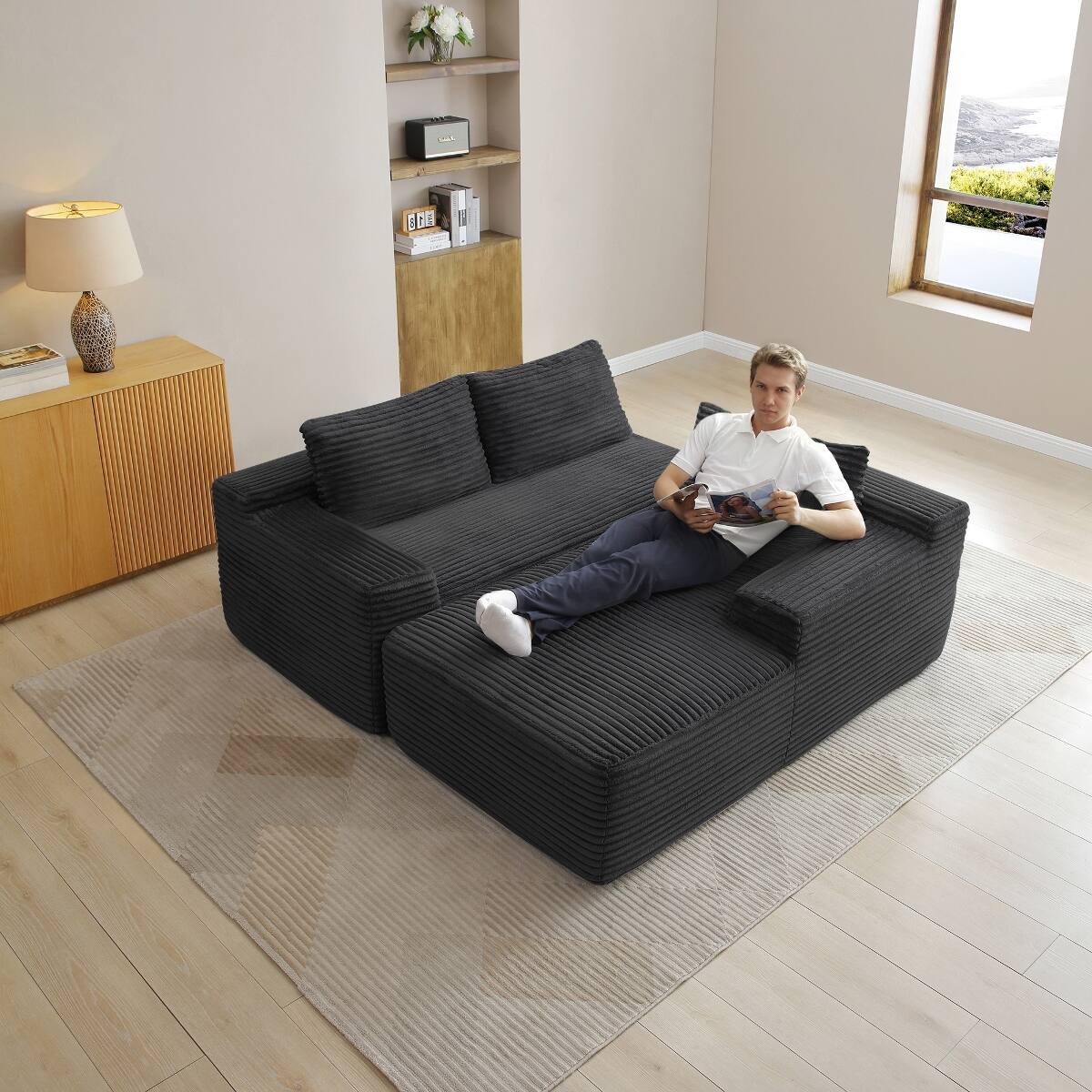 Ropilly Modular Sectional Sofa, Black L Shape Sectional Sofa with ...