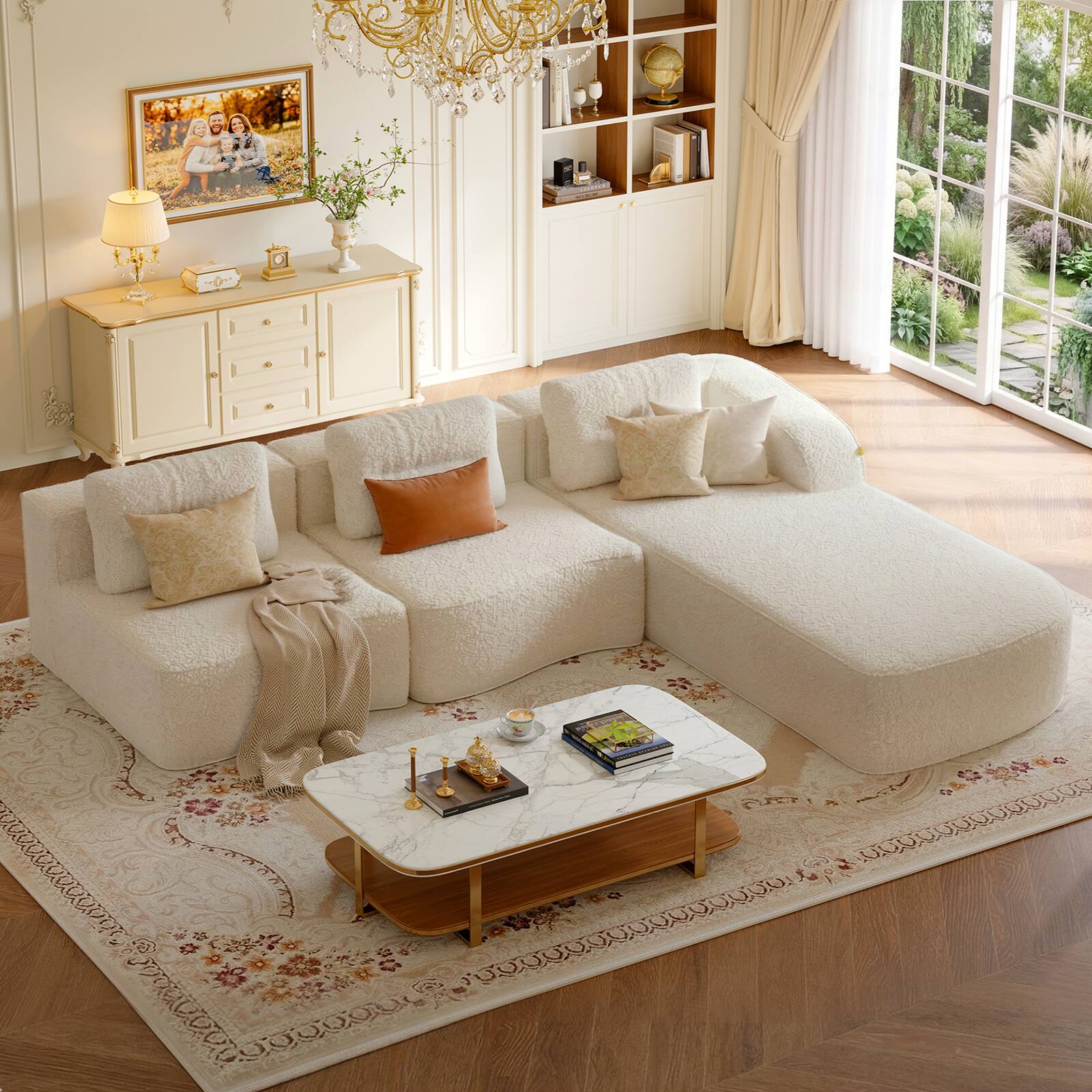 Back. Pinmoco - PINMOCO Modular Sectional Sofa, Sleeper Sofa Bed with 3 Pillows, Boneless Couch with Side Pockets - Right Chaise Off White.