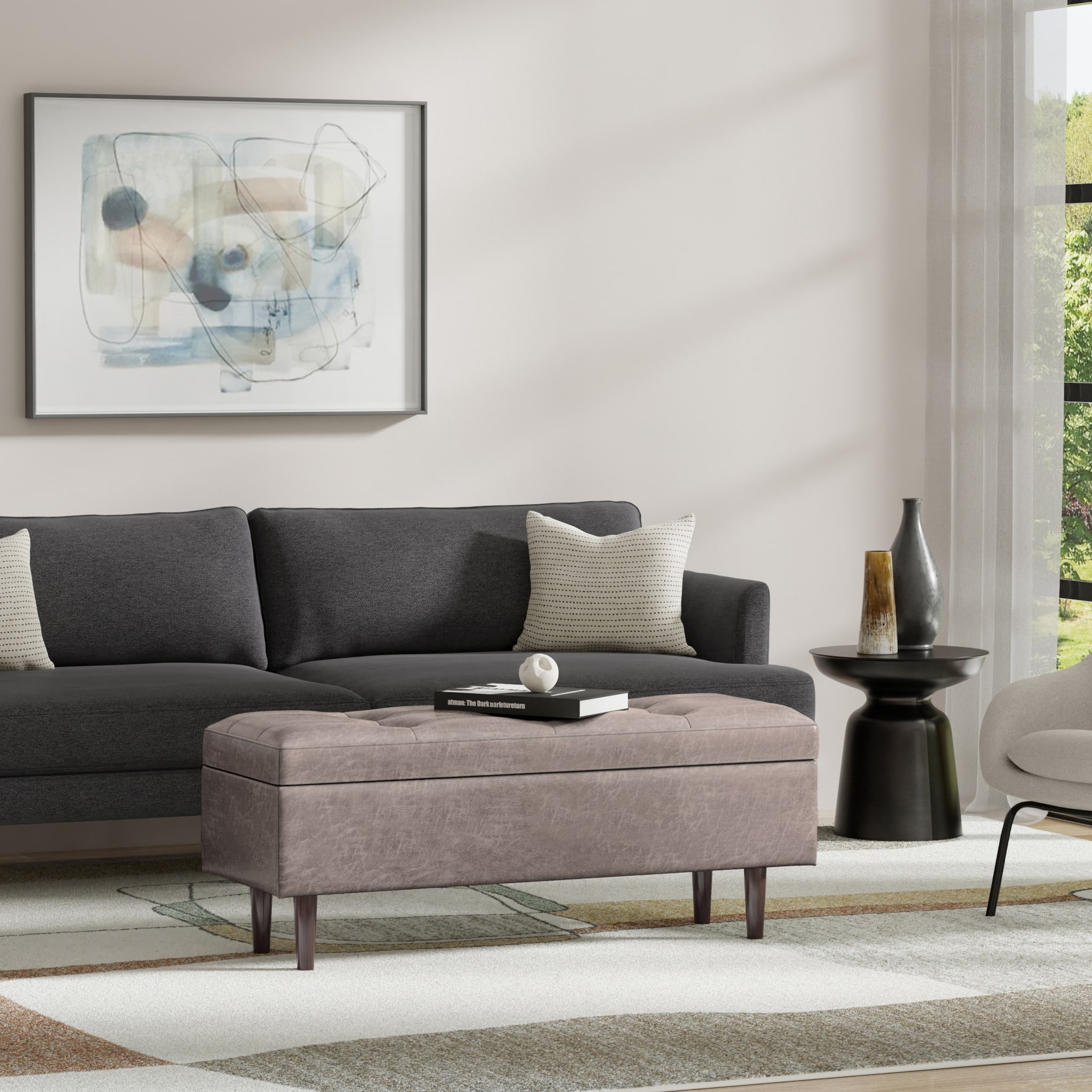 Tiramisubest - Shay Mid Century Rectangular Storage Ottoman - Gray