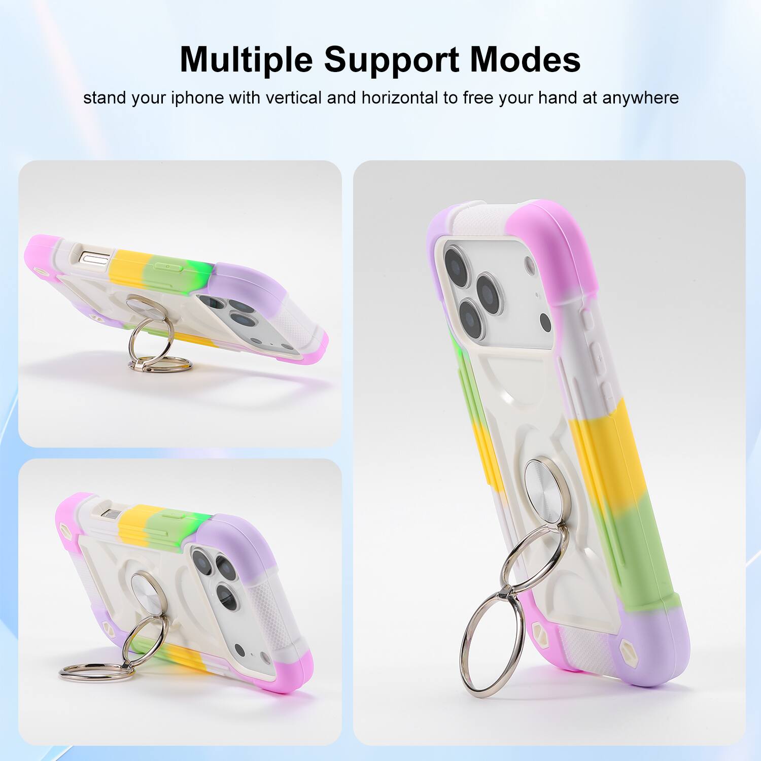 Multiple Support Modes  
stand your iphone with vertical and horizontal to free your hand at anywhere