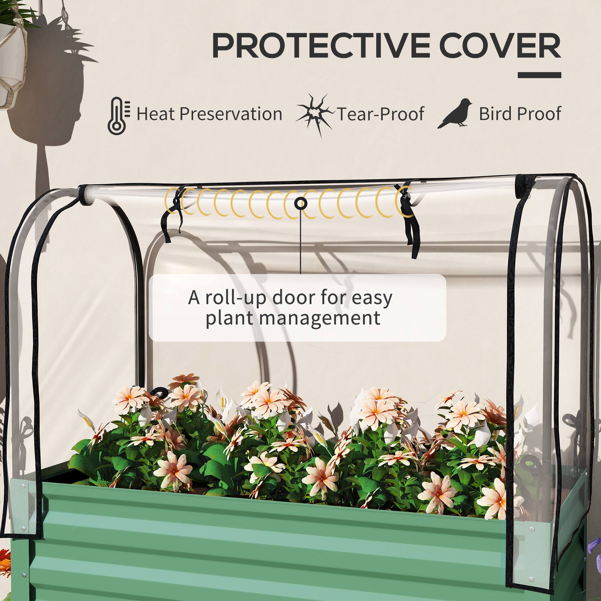 PROTECTIVE COVER  
Heat Preservation  
Tear-Proof  
Bird Proof  

A roll-up door for easy plant management