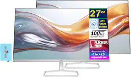 HP - Series 5 27" FHD IPS Monitor, Anti-Glare, Flicker Free, Low Blue Light, VGA, HDMI & w/DKZ Hub, /Silver - 2Pack - White