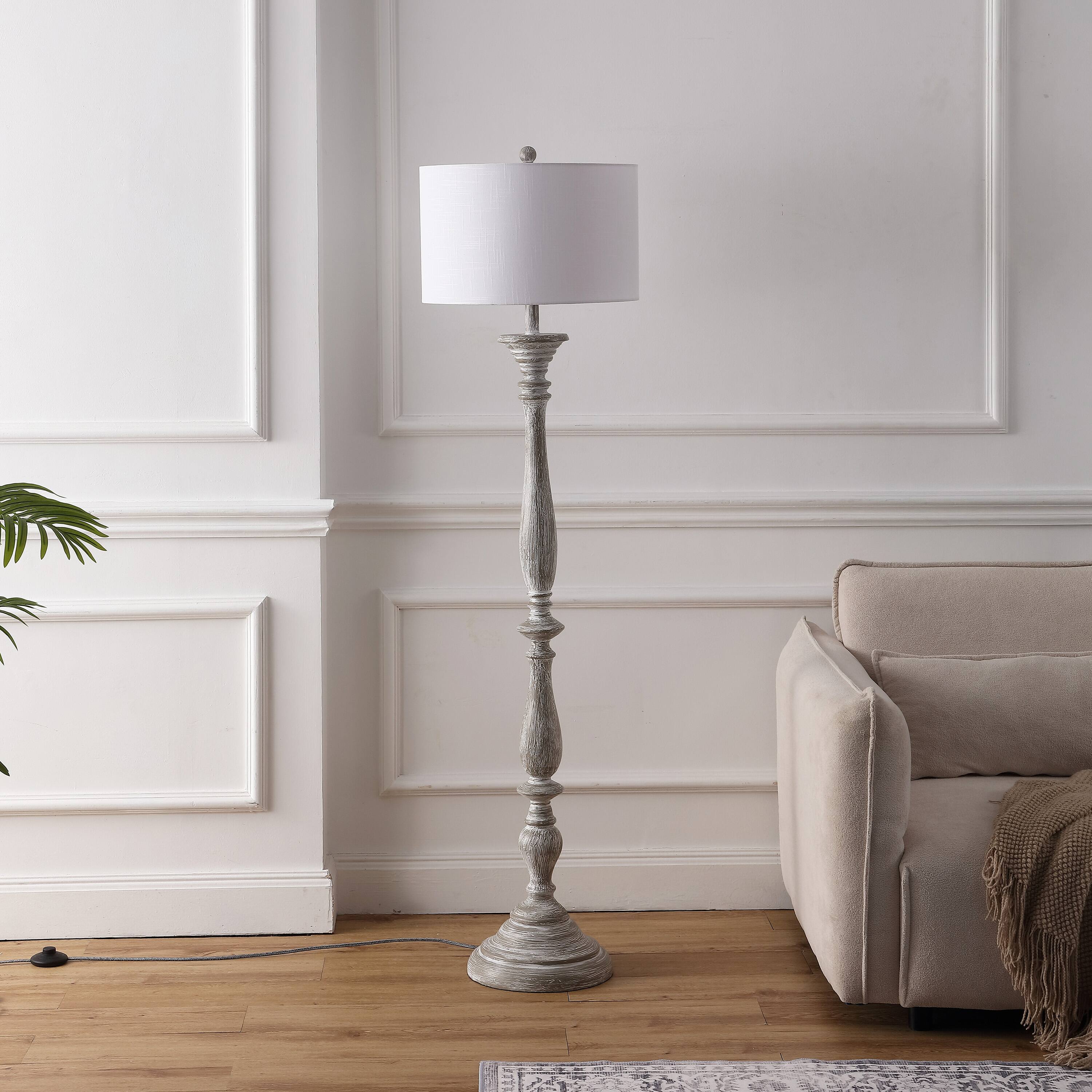 Alt View 6. Jonathan Y - Trisha 61.5" French Country Wash White Resin Candlestick Floor Lamp, Shabby Chic for Living Room - Wash White.