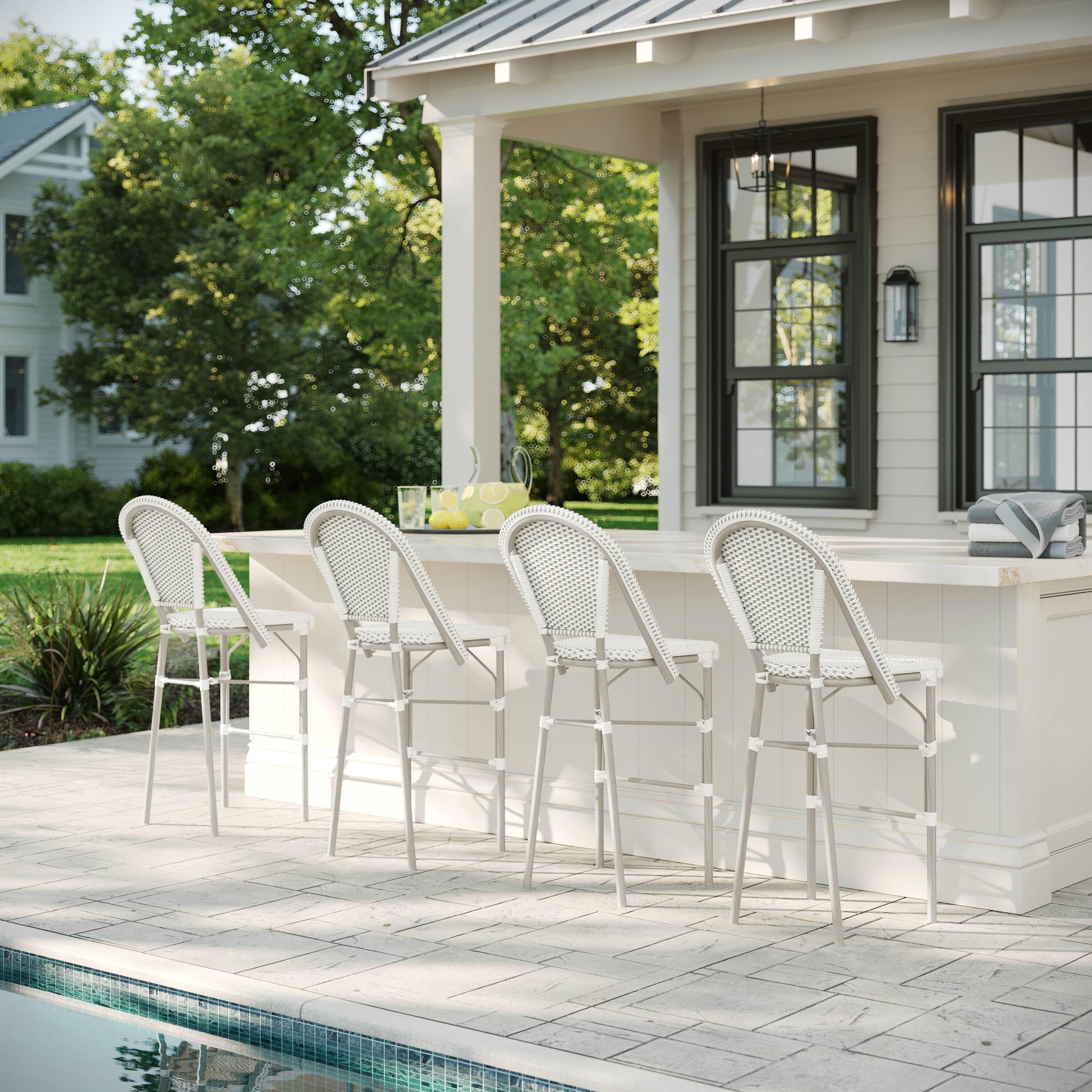 Alt View 4. Martha Stewart - Lily Pond All-Weather Stackable Patio Bistro Bar Stool - Gray & White/Gray Frame.