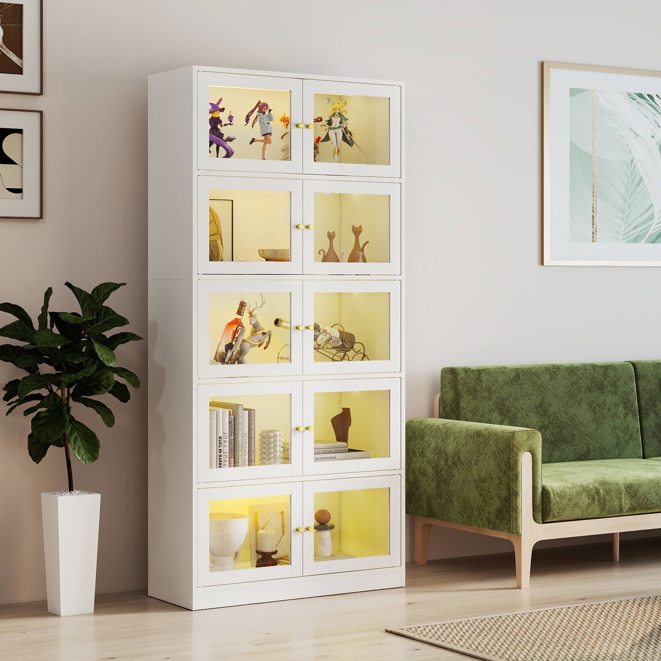 Alt View 7. Skyzoo - Skyzoo Display Cabinet with RGB LED Lights & Tempered Glass Doors, 5-Tier Curio Cabinet with Storage for Collectibles - White.