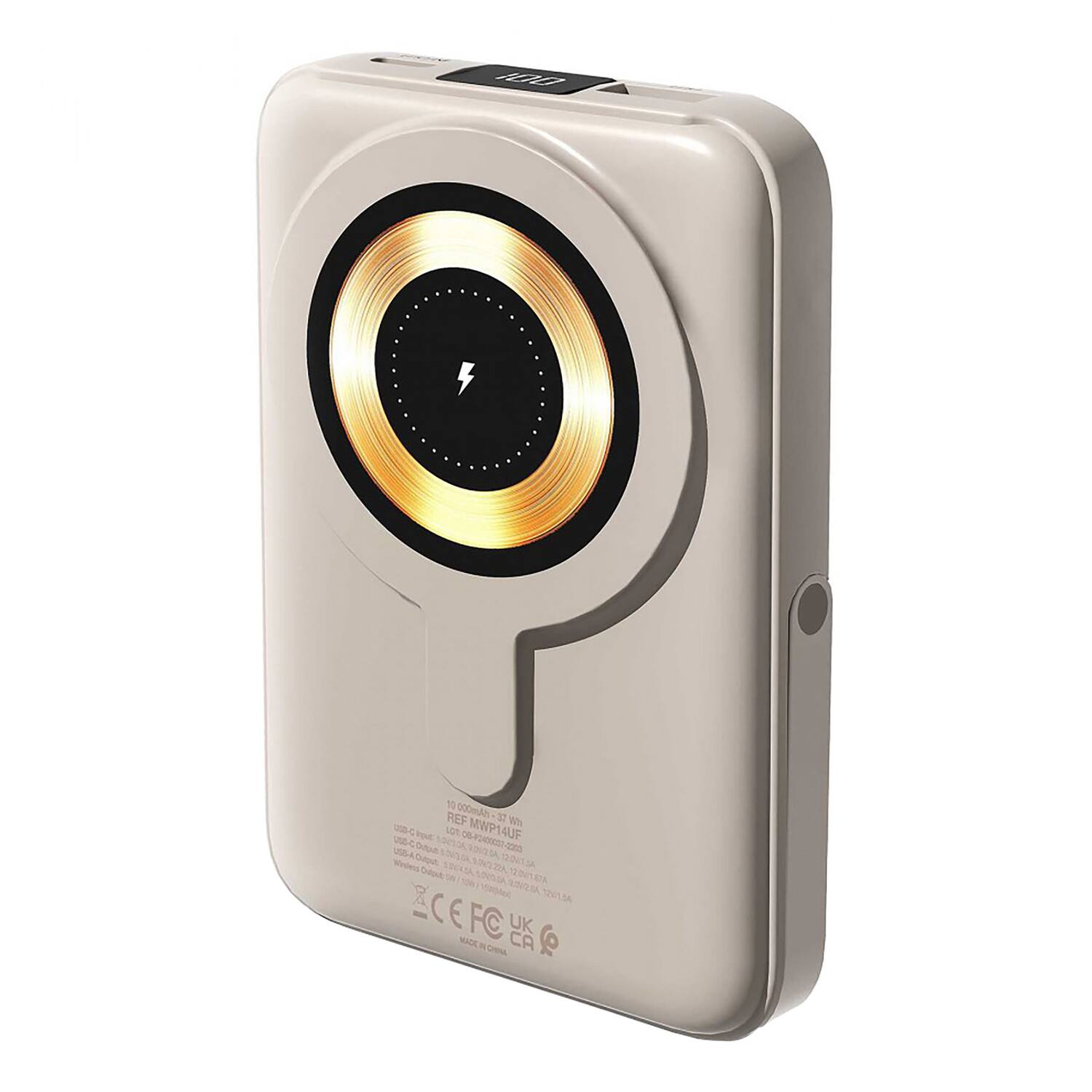 100 10 000mAh REF I d BC LOT MWP14UF 1S-C -T-0 UL AOSSA SROL5A 2I1DA STVESA 8 C TESSA CE FC UK NICE - CA

10,000mAh 27.8Wh
RFB MWP14UF
USB C Input: 5V/2A
USB C Output: 5V/2A, 9V/2A, 12V/1.5A
USB A Output: 5V/2.4A
Made in China

CE FCC UK