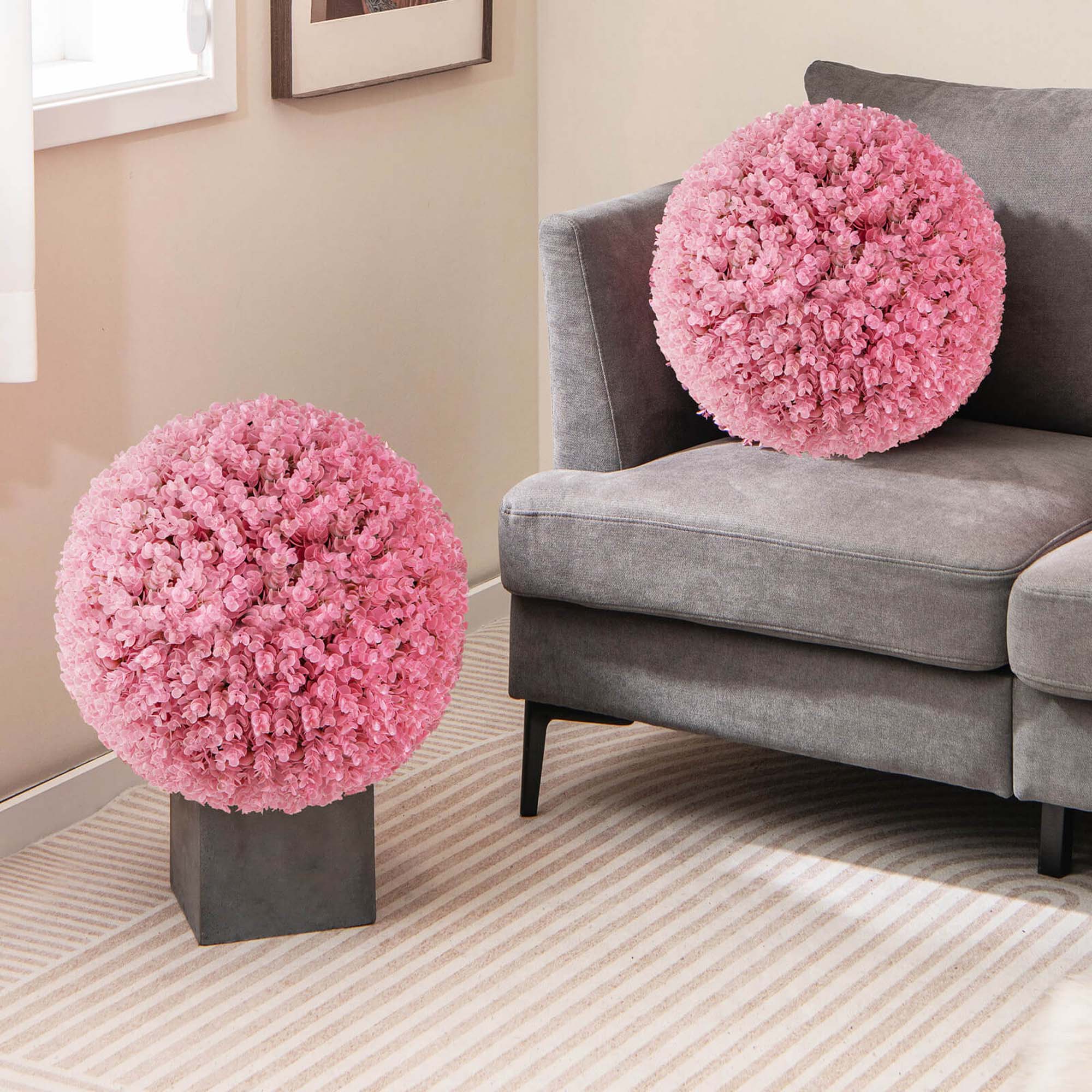 Alt View 3. Costway - Costway 2 PCS Artificial Plant Topiary Ball 17.5" Faux Decorative Balls for Indoor Outdoor - Pink.