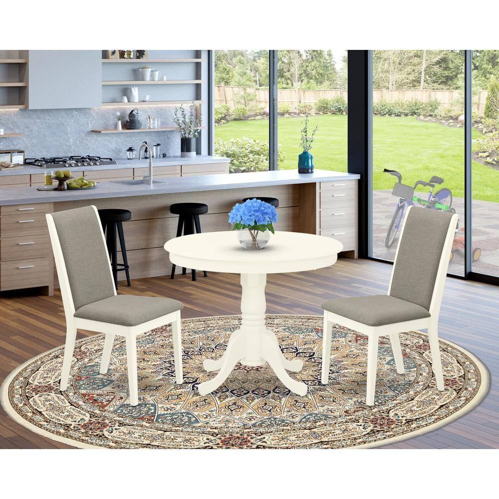 Left. East West Furniture - Dining Room Set Linen White - Brown.