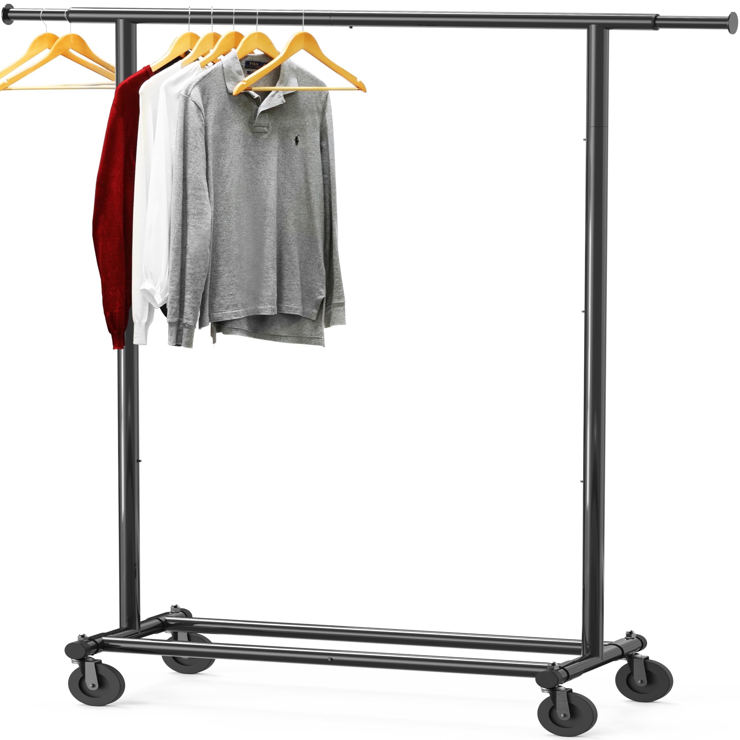 Front. ThinkLink Electronic - Commercial Grade Clothing Garment Rack Holds Up To 50 Extendable Rod Chrome - Black Heavy Duty.