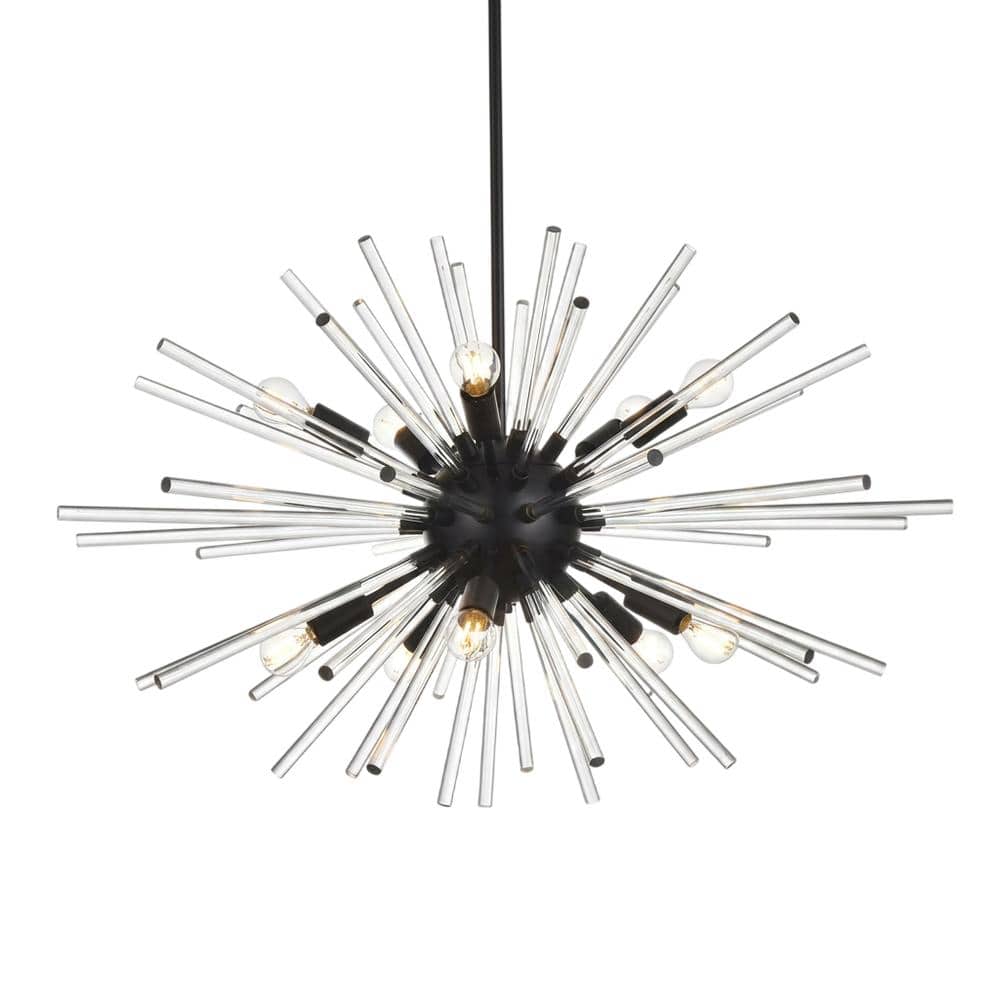Elegant Lighting - Sienna 32 inch crystal rod pendant in - Black