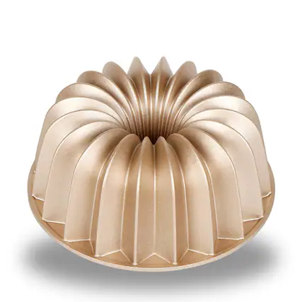 Front. Baker's Secret - Baker's Secret Fluted Cake Pan, Cast Aluminum 2 Layers Nonstick Coating (French Wreath) - Champagne Gold.