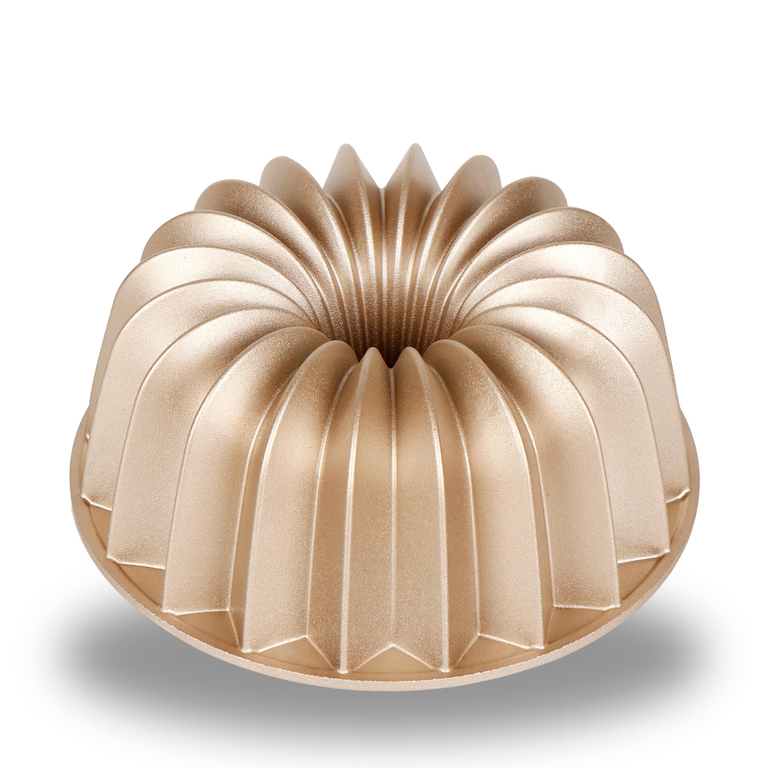 Front. Baker's Secret - Baker's Secret Fluted Cake Pan, Cast Aluminum 2 Layers Nonstick Coating (French Wreath) - Champagne Gold.