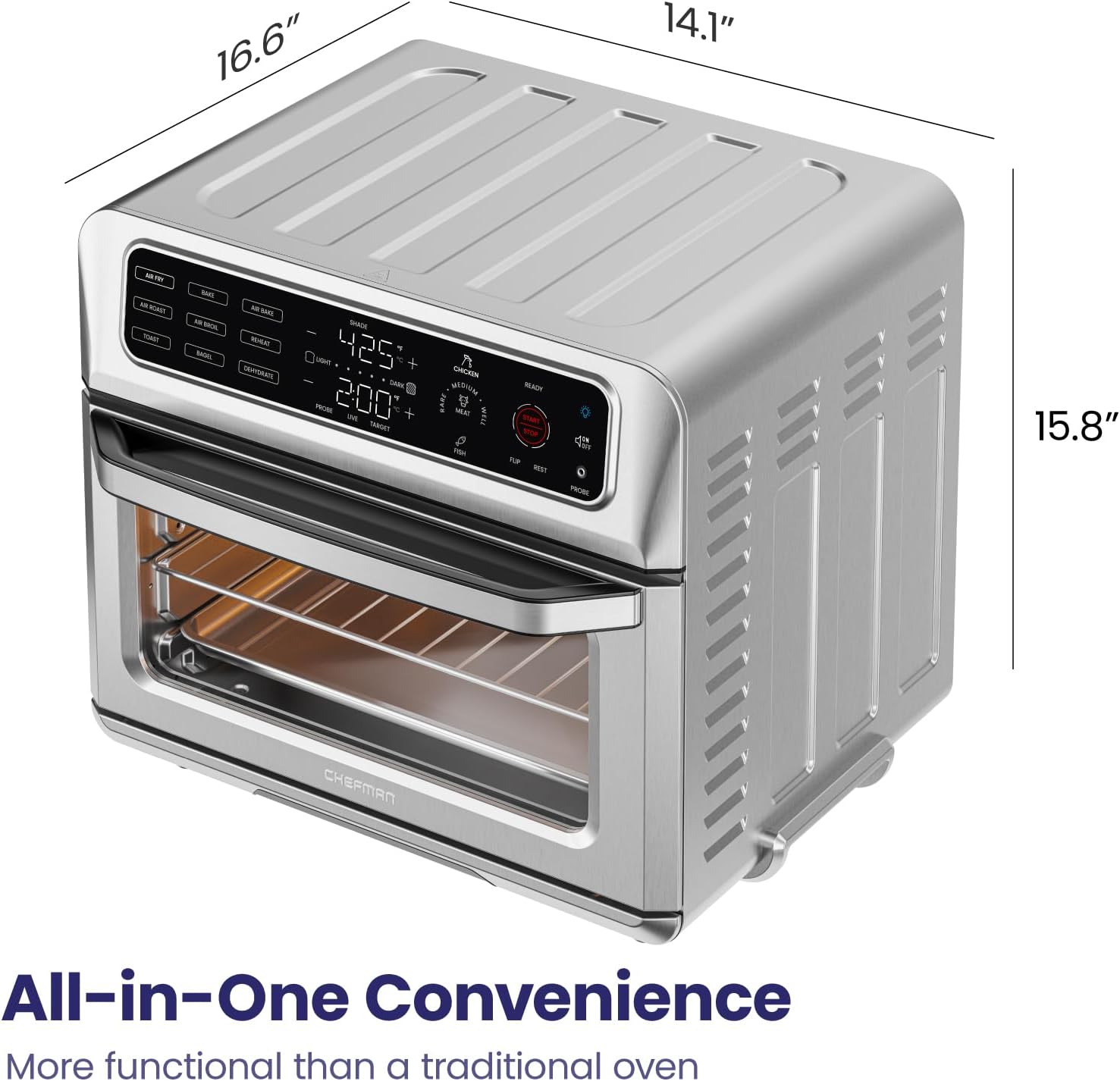 16.6"
14.1"
15.8"
All-in-One Convenience
More functional than a traditional oven