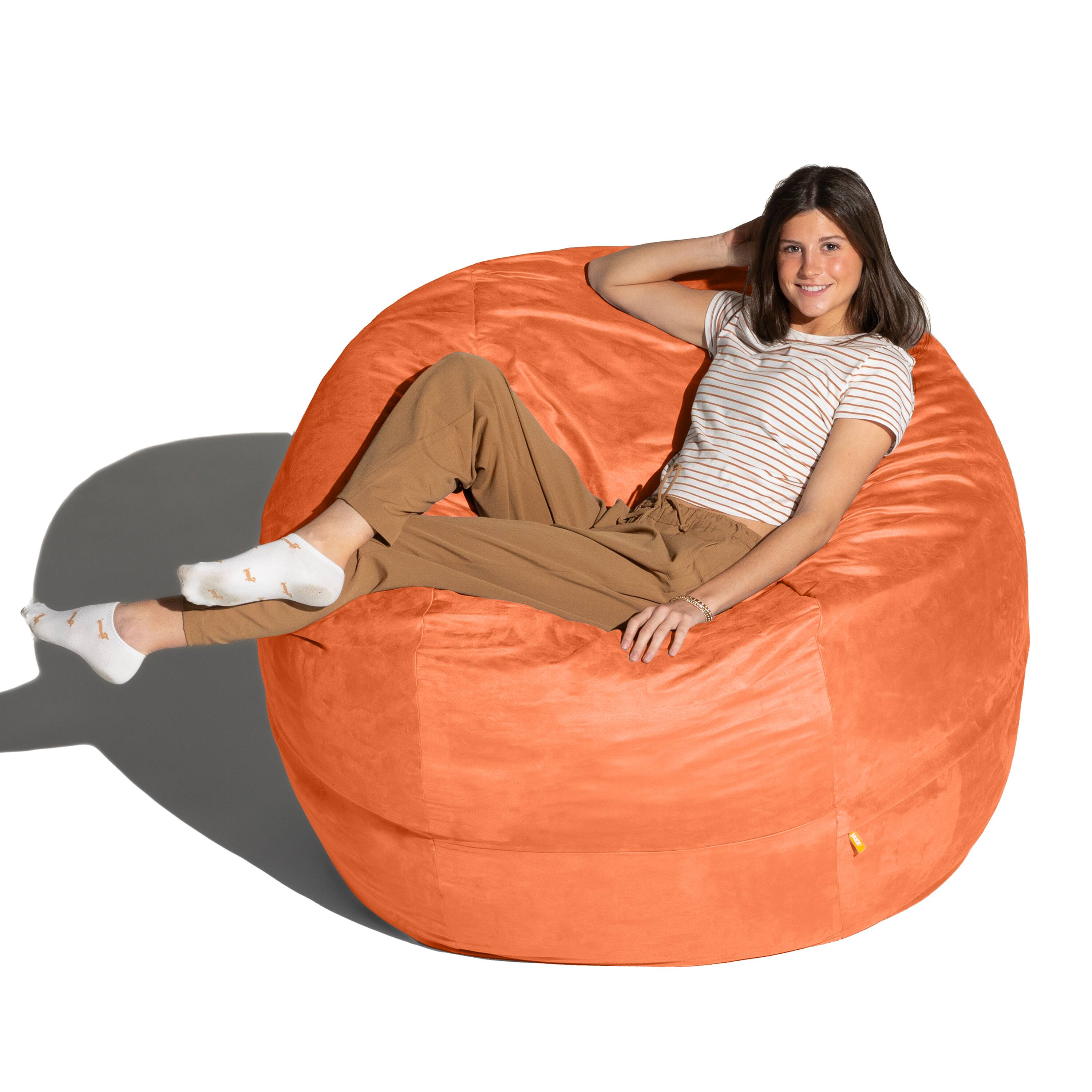 Left. Jaxx - Jaxx Saxx 5 Foot Large Bean Bag w/ Removable Cover, Mandarin - Mandarin.