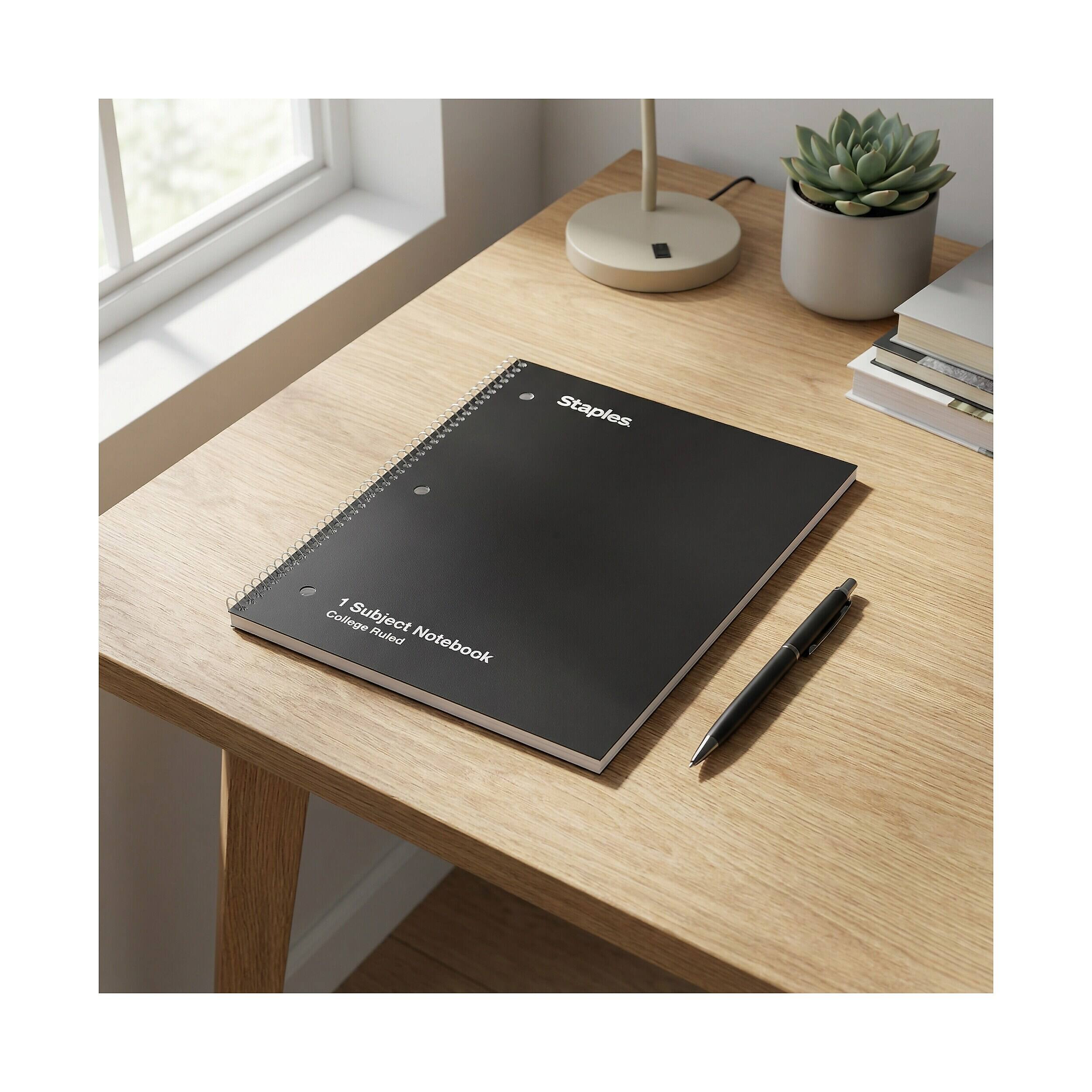 Staples 1‑Subject Notebook, 8” x 10.5”, College Ruled, 70 Sheets Black ...