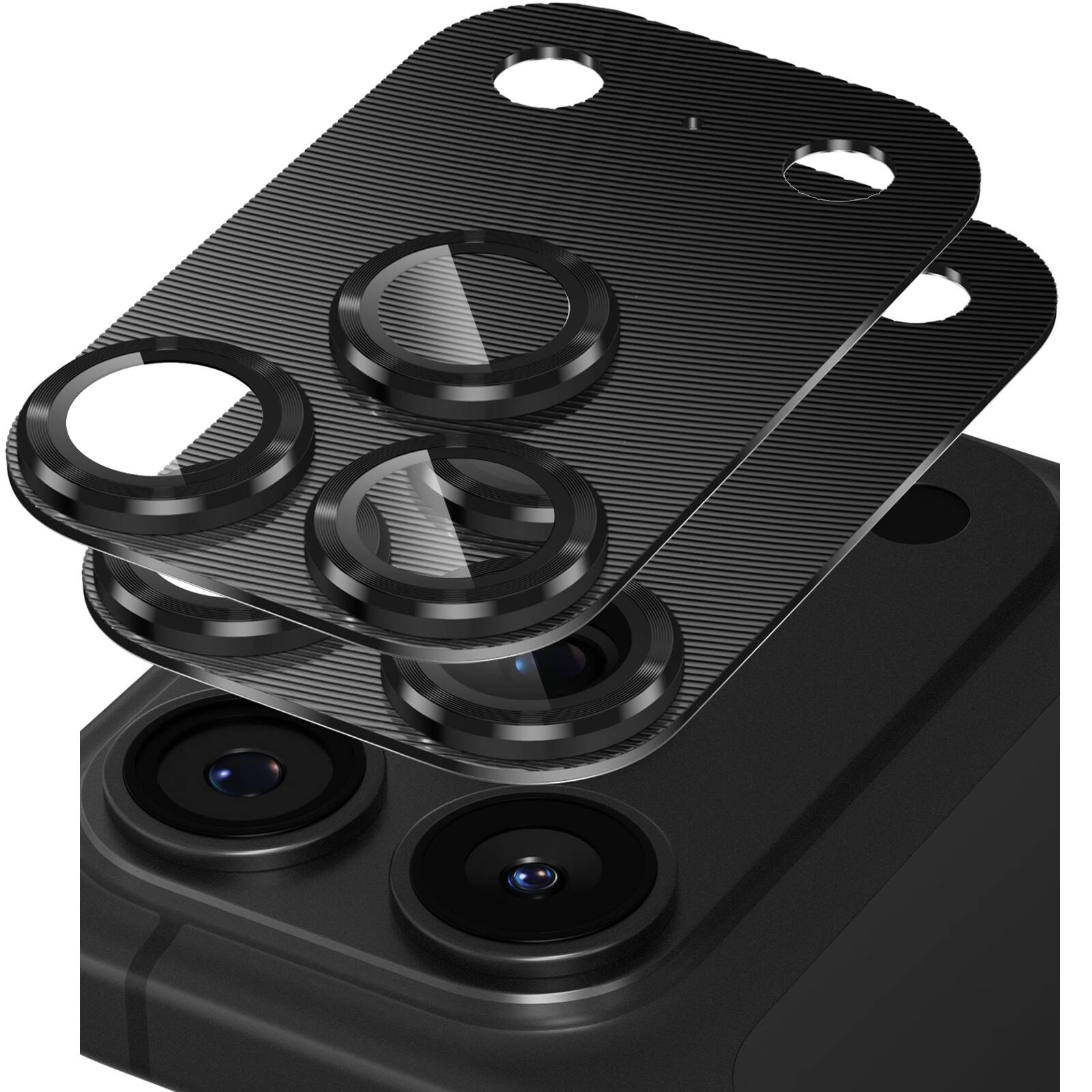 Front. Dteck - 2-Pack Camera Lens Protector for Apple iPhone 18 Pro, 9H Tempered Glass Aluminum Alloy Lens Film Anti-Scratch Cover - Black.