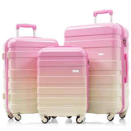 Front. LOVMOR - Lovmor 3-Piece ABS Hardshell Luggage Set 20/24/28" TSA Spinner Pink - Pink.