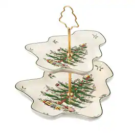 Spode - Christmas Tree, 2-Tiered Server Gold - Multicolored