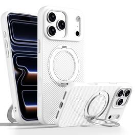 UUCOVER - Magnetic Case for iPhone 17 Pro Max Shockproof TPU Carbon Fiber PC Ring Holder Stand Case Compatible with MagSafe Cover - White