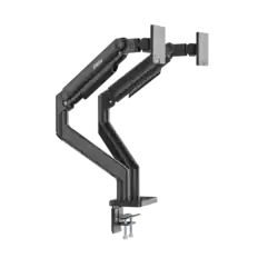 Front. MSI - MT201D Dual Monitor Arm – Heavy Duty Adjustable Spring Desk Mount, VESA Compatible, 17–45in, 44 lbs, Clamp & Grommet - Matte Black.