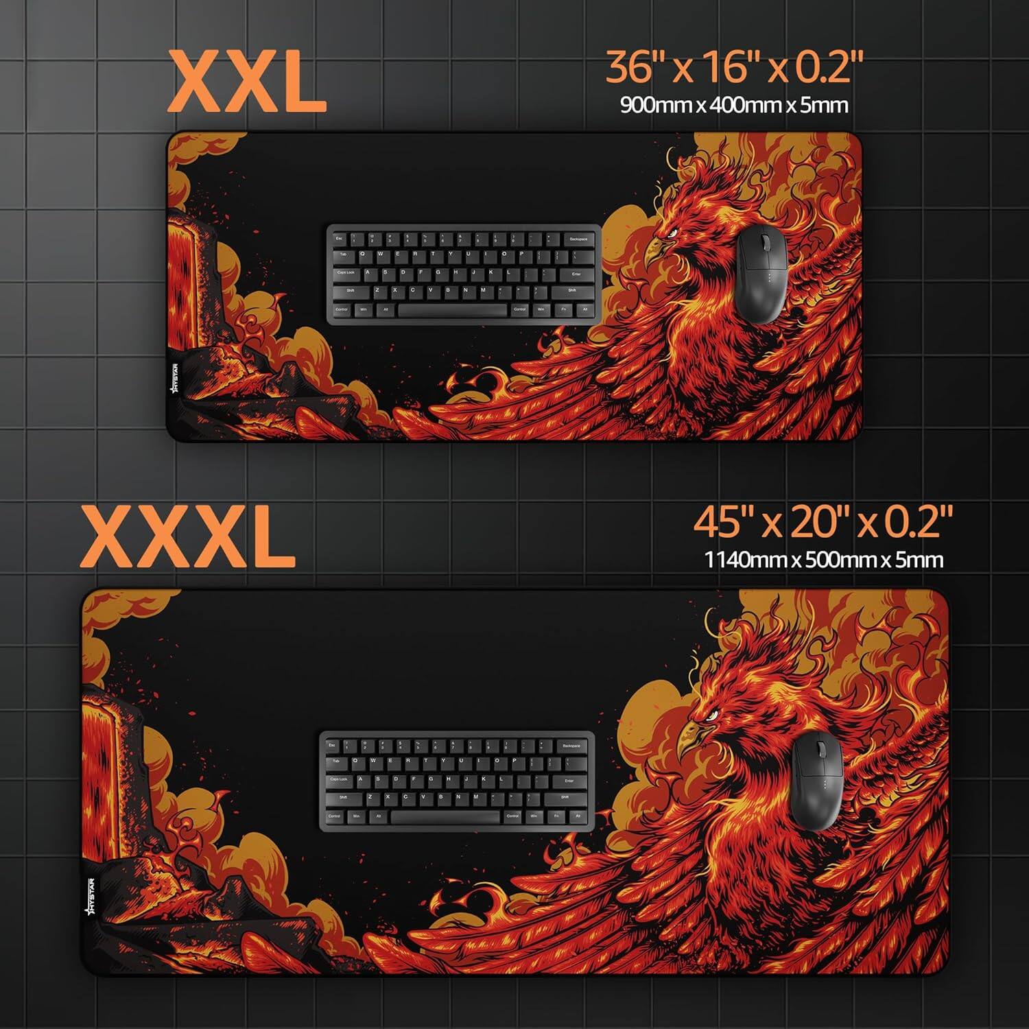 XXL  
36" x 16" x 0.2"  
900mm x 400mm x 5mm  

XXXL  
45" x 20" x 0.2"  
1140mm x 500mm x 5mm