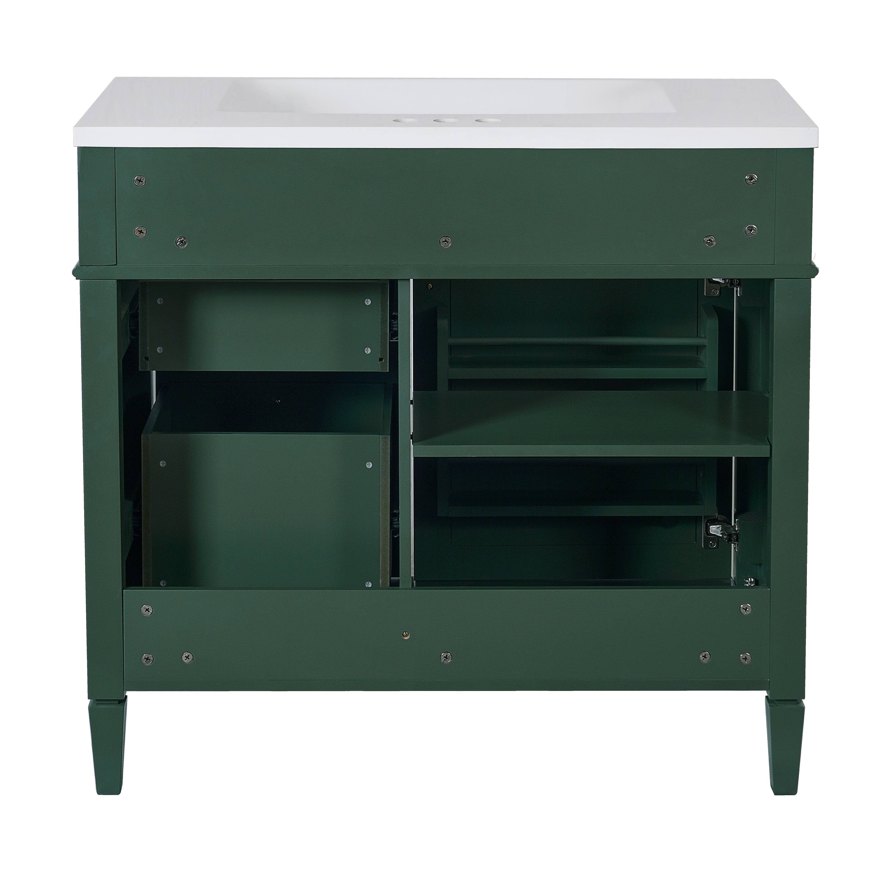 Alt View 10. Boyel Living - 36 Inch Bathroom Vanity Set with Mirror Cabinet Resin Sink 3 Drawers 2 Doors Green - Green.