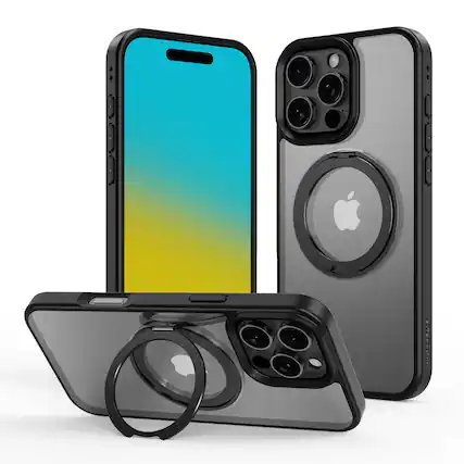 Front. Mybat Pro - MyBat Pro Lure Series 360° Ring Stand MagSafe Case for Apple iPhone 16 Pro Max - Black - Clear/Black.