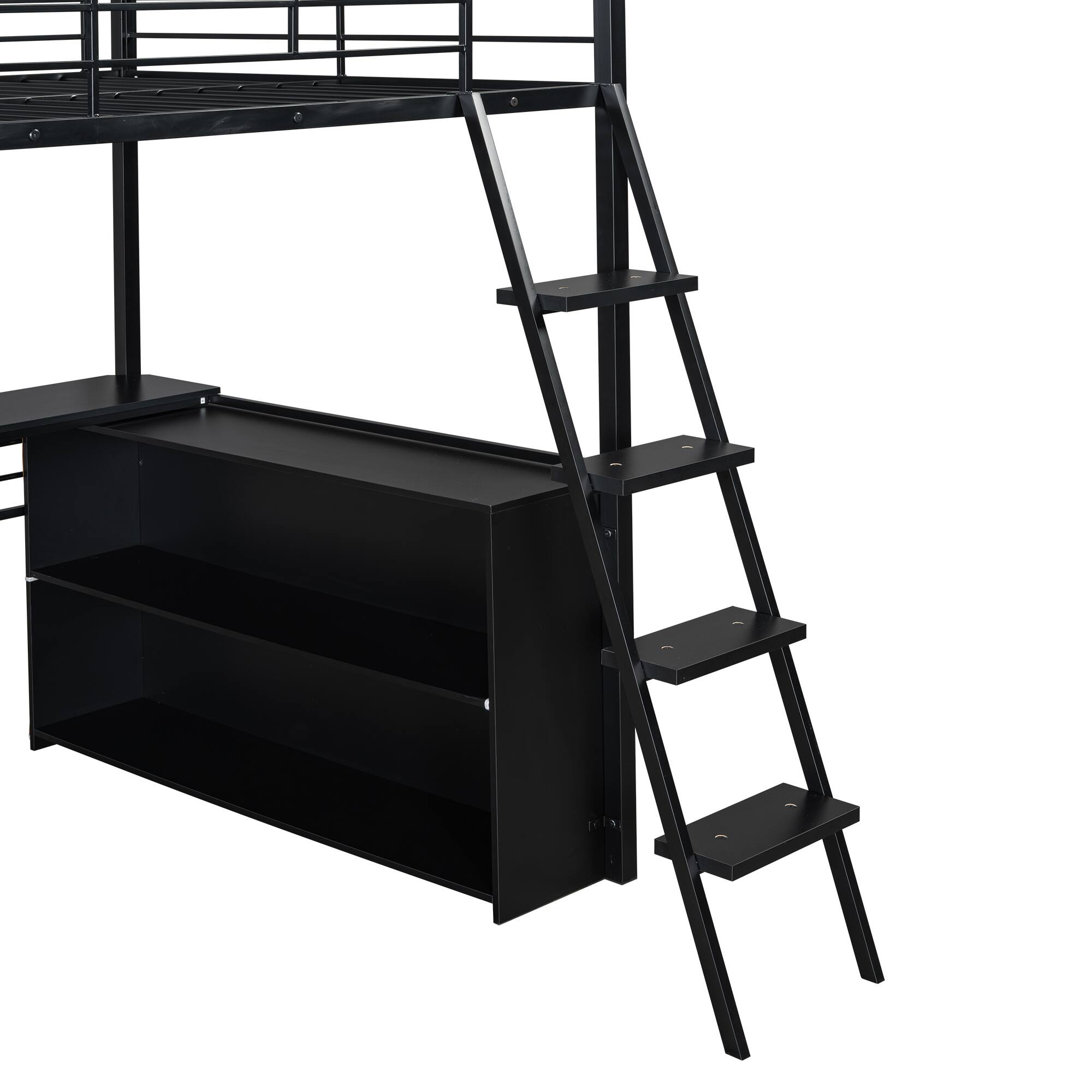 Alt View 2. Anysun - Full Size Metal Loft Bed with LED, Desk & 4 Storage Shelves, Space-Saving Bed for Kids Room or Bedroom - Black.