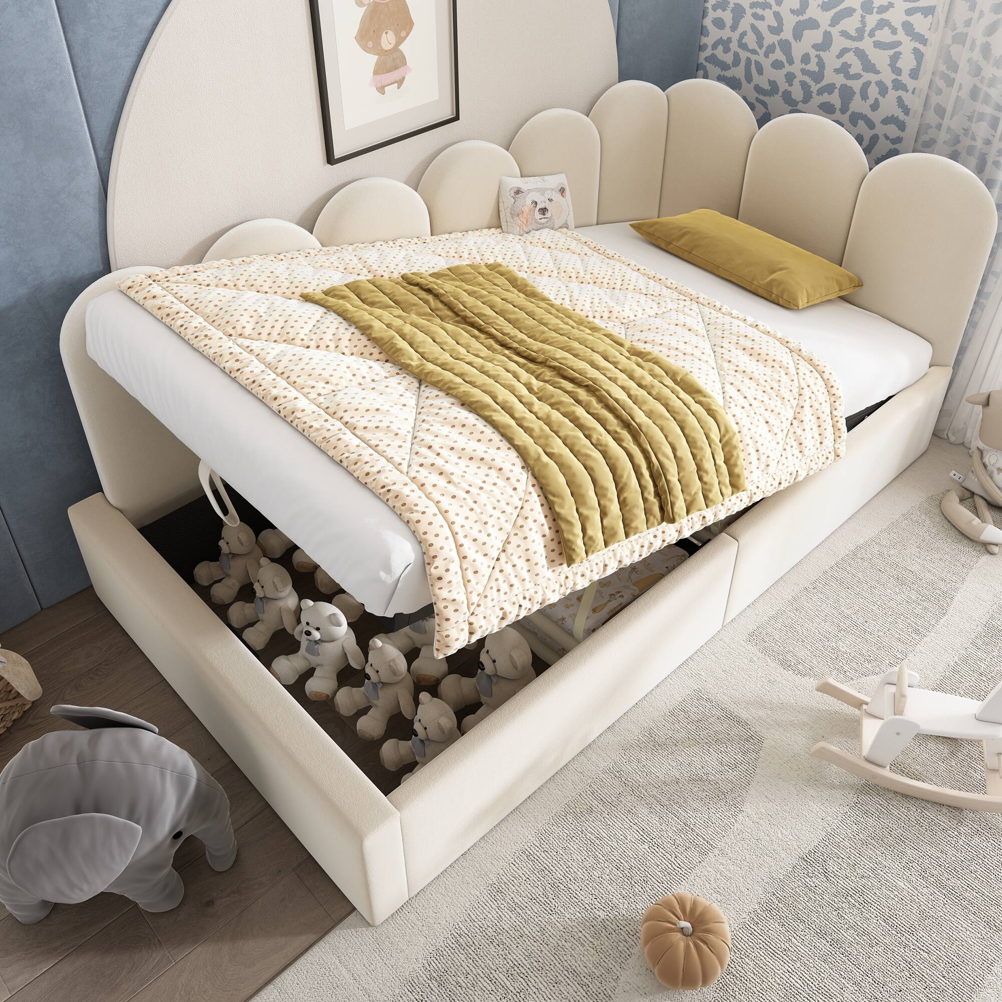 Alt View 9. GOODSILO - Upholstered Daybed with Hydraulic Storage, Twin Size Sofa Bed Frame with Metal Slats and Velvet Covering - Beige.