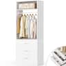 Aheaplus - 24" Freestanding Closet System,3 Wood Drawers, Hanging Rod & Shelves - Space-Saving Organizer for Small Closets - White