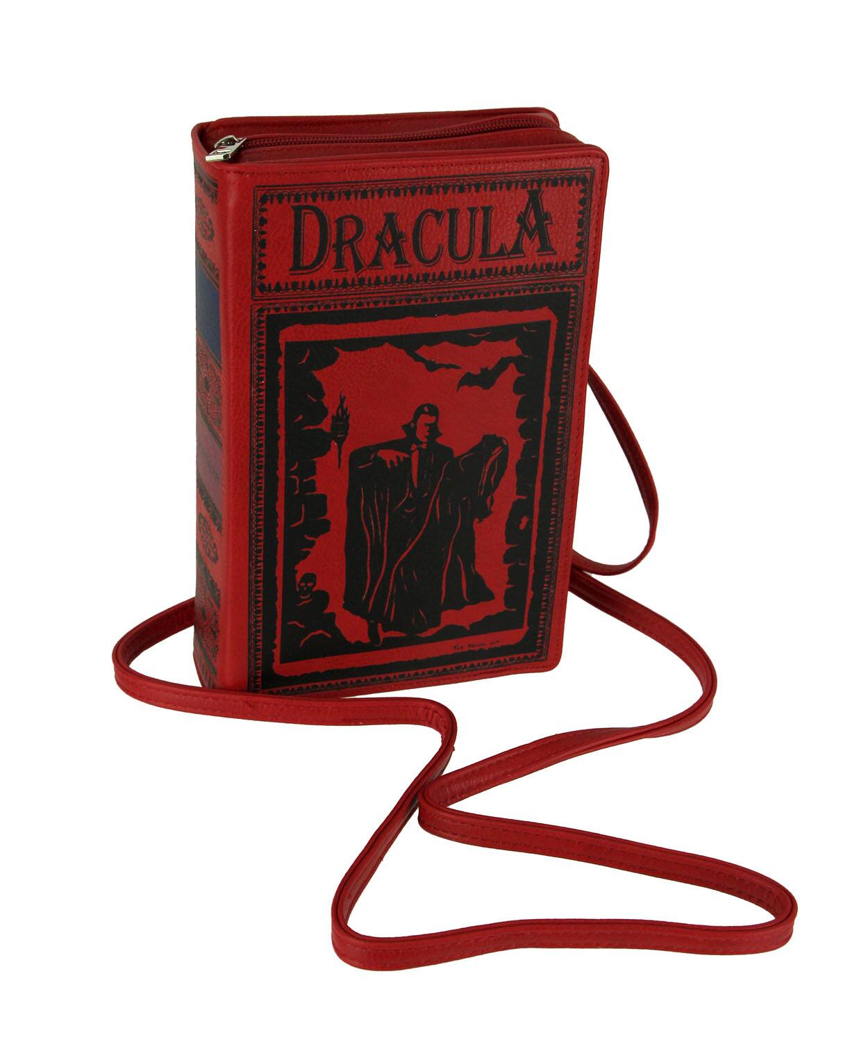 Front. Things2Die4 - Red and Black Book of Dracula Vinyl Handbag Novelty Clutch Purse Crossbody Bag - Red.