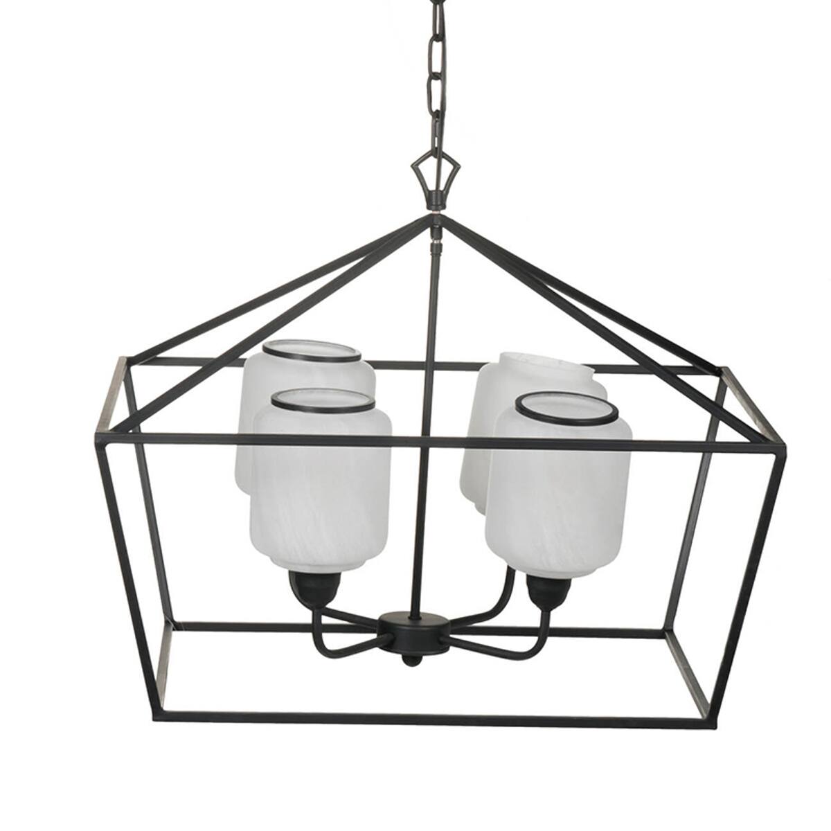 Angle. Loheer - Loheer Black Iron Chandelier, Rectangle Glass Shade Industrial Hanging Light Fixture for Dining Room.
