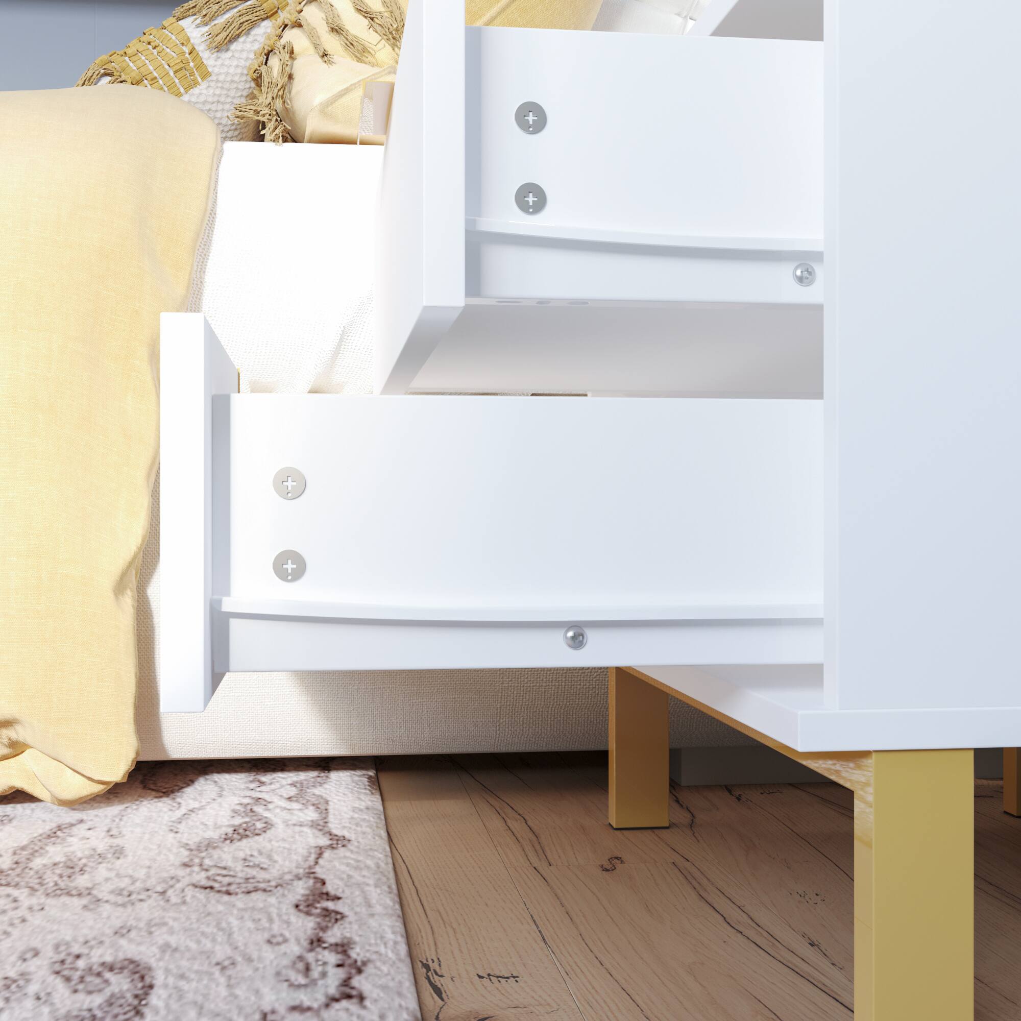 Alt View 5. FUFU & GAGA - FUFU&GAGA 2 - Drawer Nightstand with Gold Accents: Stylish Bedside Storage - White.