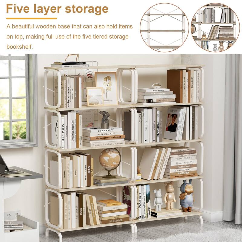 Five layer storage  
A beautiful wooden base that can also hold items on top, making full use of the five tiered storage bookshelf.