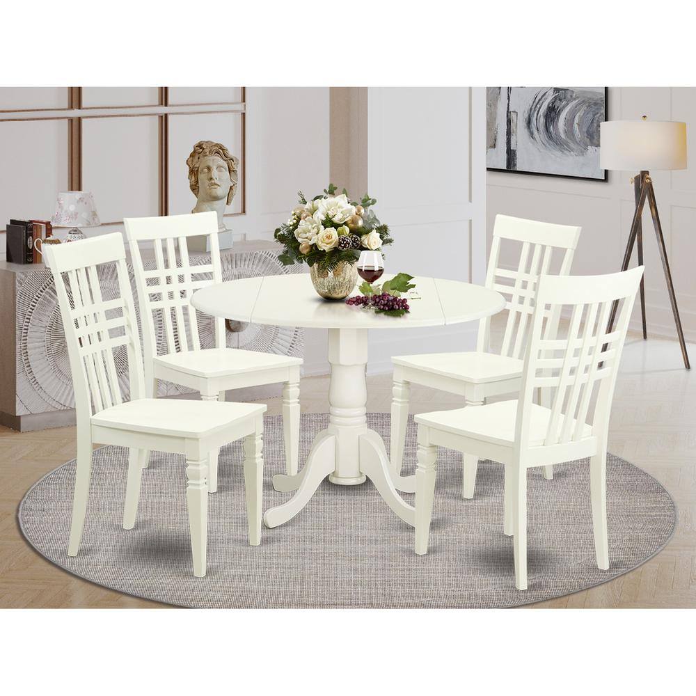 Left. East West Furniture - 5 PC Small Kitchen Table set with a Table and 4 Dining Chairs in Linen White - Linen White.