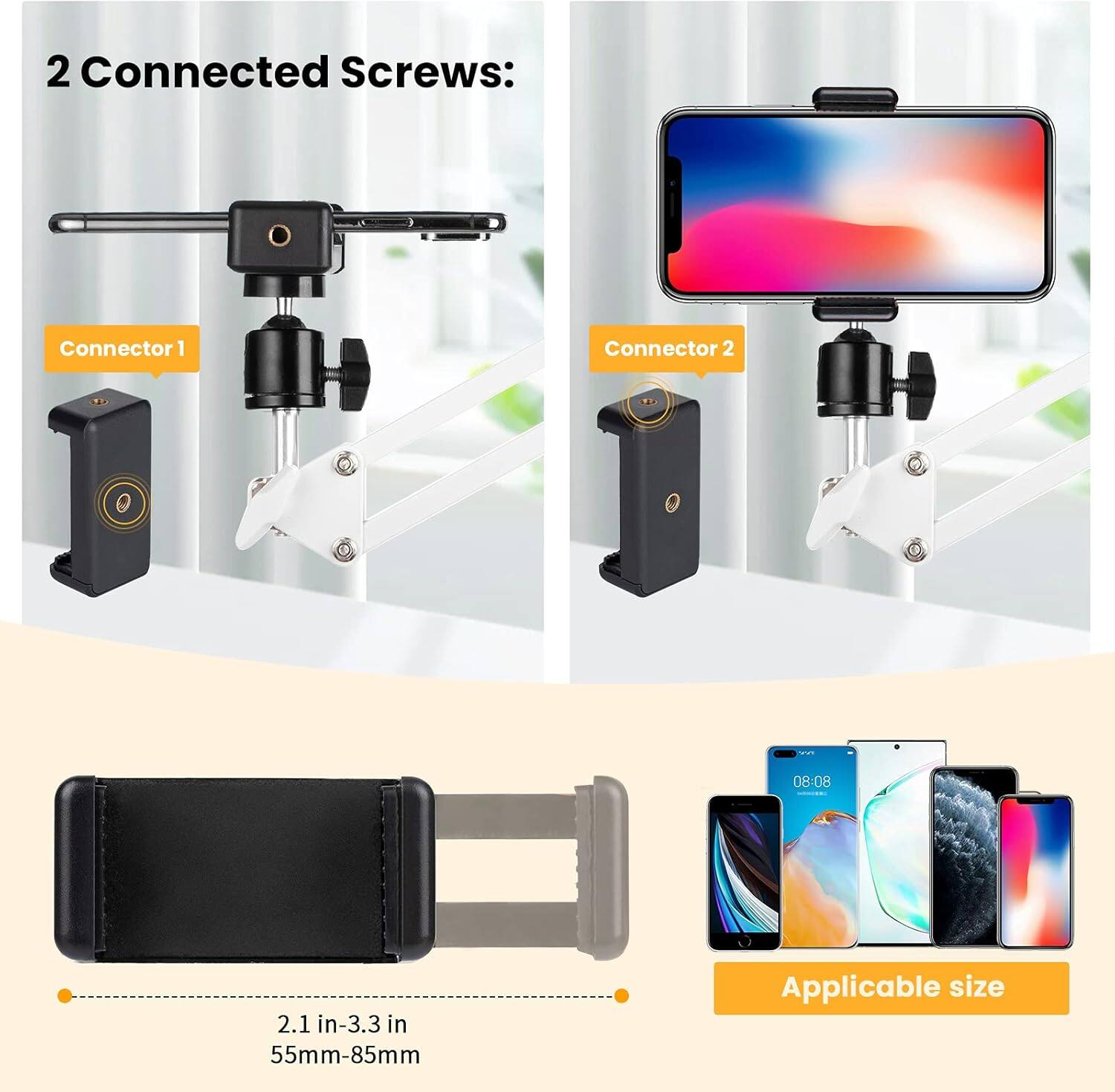 2 Connected Screws:

Connector 1

Connector 2

2.1 in-3.3 in
55mm-85mm

Applicable size