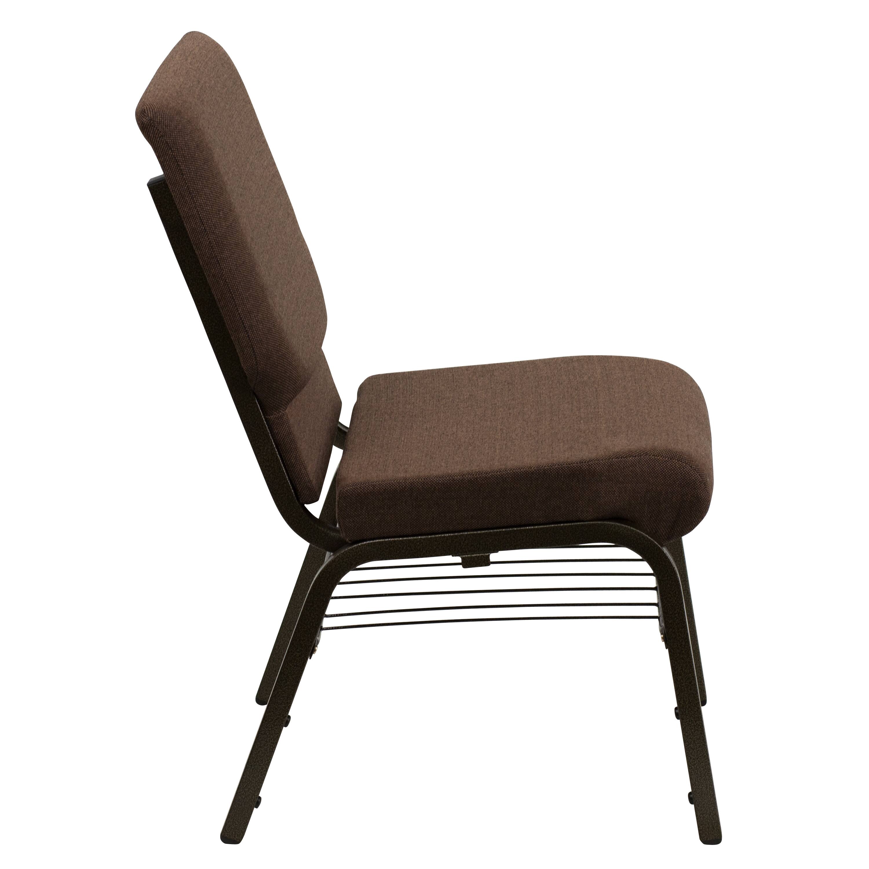 Alt View 6. Emma + Oliver - 4 Pack 18.5''W Church Chair with Book Rack - Brown Fabric/Gold Vein Frame.