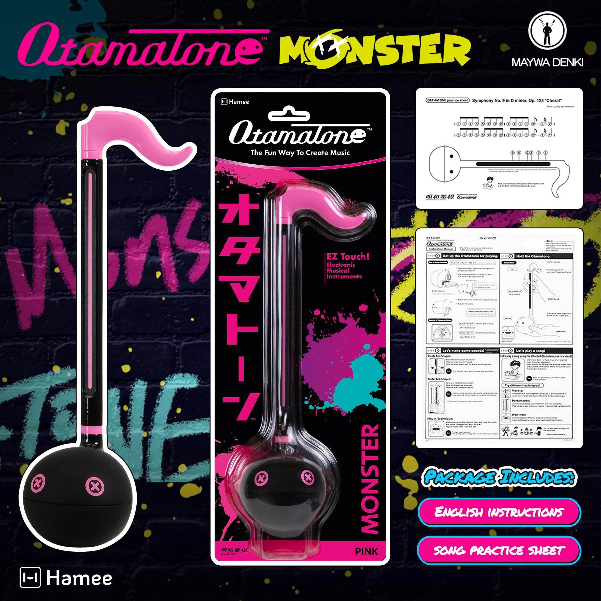 Atamalone MONSTER MAYWA DENKI

The Fun Way To Create Music

EZ Touch! Musical Electronic Instruments

PACKAGE INCLUDES:
- ENGLISH INSTRUCTIONS
- SONG PRACTICE SHEET

Hamee