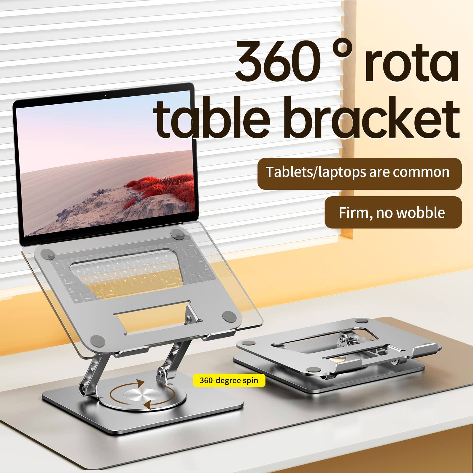 360° rota table bracket

Tablets/laptops are common

Firm, no wobble

360-degree spin